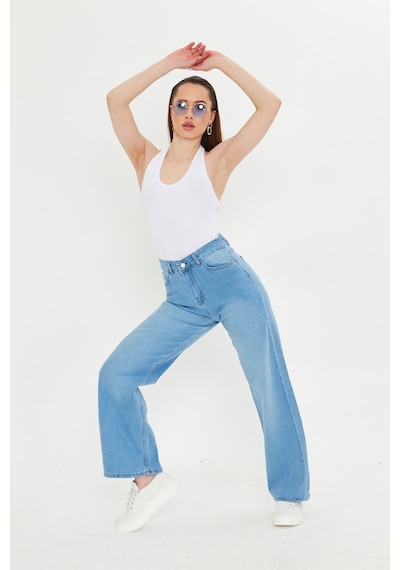 Kutaf Buz Mavi Beş Cepli Palazzo Denim Pantolon Bebe Mavisi