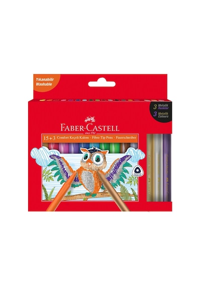Faber Castell Boyama Seti Comfort Keçeli Kalem 15+3 Metalik Renk Ve Çift Uçlu Bicolor Kuru Boya 24 Renk Çok Renkli