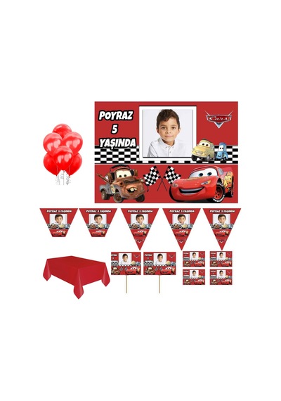 Şimşek Mcqueen Arabalar Resimli Cars Doğum Günü Süsleme Ve Magnet +3