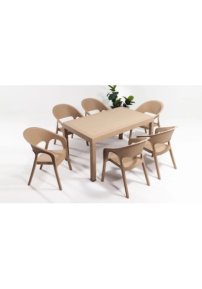 Garden 90x150 Dikdörtgen Masa Takımı 1 Masa + 6 Sandalye Cappucino Bahçe Balkon Teras Cappucino Garden 90x150 Dikdörtgen Masa Takımı 1 Masa + 6 Sandalye Cappucino Bahçe Balkon Teras Cappucino