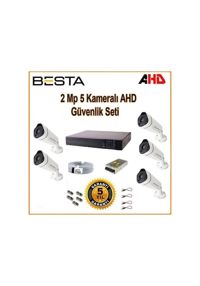 2mp Ahd 1080p Gece Görüşlü 5 Kameralı Güvenlik Sistemi