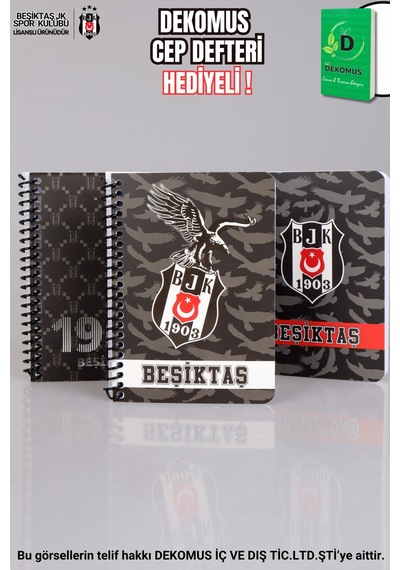 "dekomus Cep Defteri Hediyeli" Yeni Sezon Lisanslı Beşiktaş Sert Kapak Bloknot Siyah