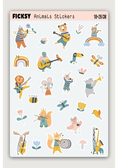 Sevimli Hayvanlar Sticker Seti - 26 Adet Etiket Çıkartma Diğer