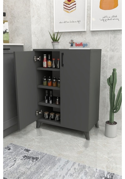 Bofigo 4 Raflı Çok Amaçlı Dolap Çok Amaçlı Mutfak Dolabı Banyo Dolabı Ceren Antrasit