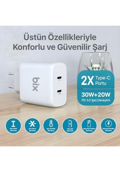 Bx2p50 50w Pd 2 Type-c Girişli Gelişmiş Şarj Teknolojisi İle Donatılmış Seyahat Adaptörü