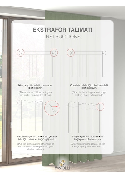 Br Favolli Kadife Dokulu Zeytin Yaprağı Rengi Ada Fon Perde Ekstrafor Büzgülü Dream Series Zeytin Yaprağı