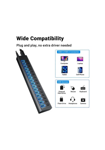 Profesyonel Usb Hub 16 Portlu Usb 3.0 5gbps Bireysel Açma Kapama Anahtarları 12v Dc 7.5a Güç Adaptörü Usb Hub 3.0 Telefon Şarj Dizüstü Bilgisayar Mobil Hdd Flash Sürücü Power Switches Port16