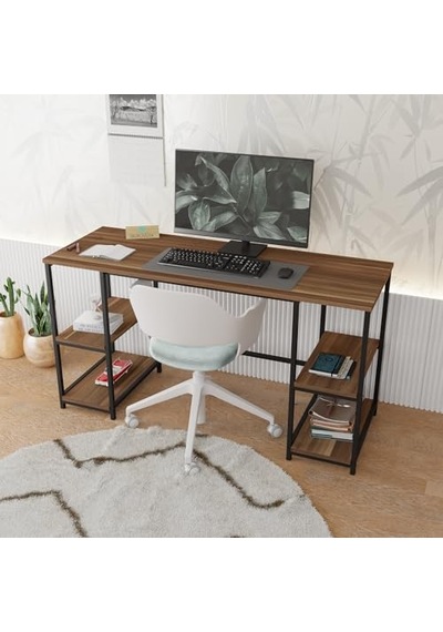 Modern Çalışma Masası, Kitaplıklı, 140x50 Cm, Ceviz-siyah Metal, Ev Ve Ofis İçin Bilgisayar Masası 120x60 Modern Çalışma Masası, Kitaplıklı, 140x50 Cm, Ceviz-siyah Metal, Ev Ve Ofis İçin Bilgisayar Masası 120x60