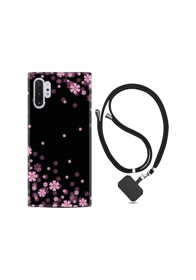 Samsung Samsung Galaxy Uyumlu Note 10 Plus Kılıf Desenli Silikon Boyun Askılı Black Flowers 1391