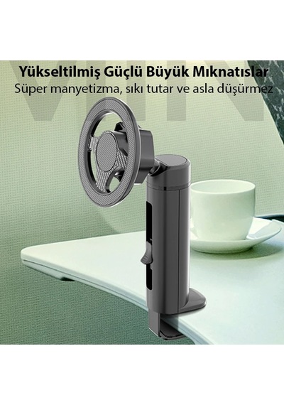 Ally Magsafe Uyumlu Masa Koltuk Klipsli Manyetik Telefon Tutucu- 5775 Siyah