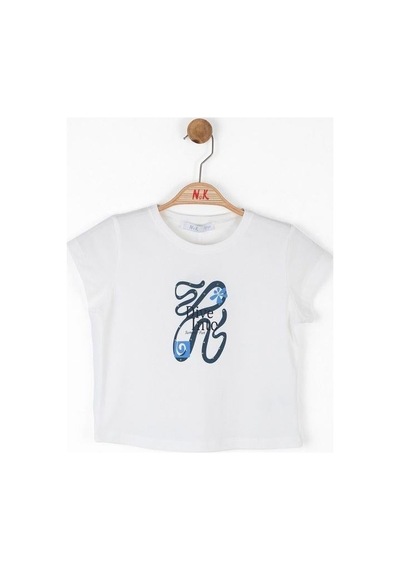 Nk Kids Kız Çocuk Önü Desenli Dive Into Yazılı T-shirt-14007 Beyaz