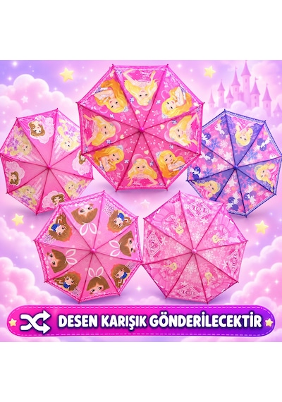 Mubx 8 Telli Desenli Kız Çocuk Şemsiyesi Çocuk Okul Şemsiyesi Pembe