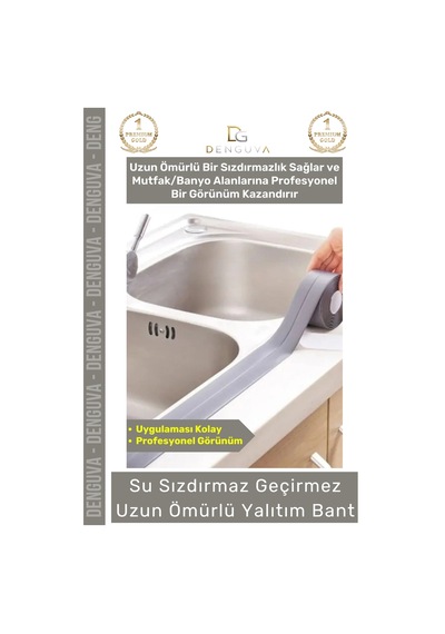 Premium Su Geçirmez Sızdırmaz Dayanıklı Pvc Yağ Kenar Küf Önleyici 3.2m Gri İzolasyon Bant 2 Adet