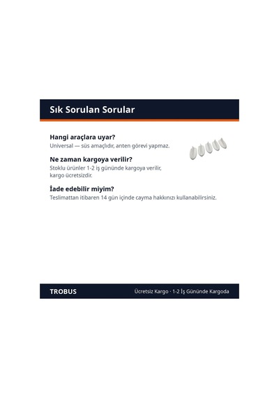Trobus Süs Anten Mini Köpek Balığı Sırtı Model 5'li Set Beyaz