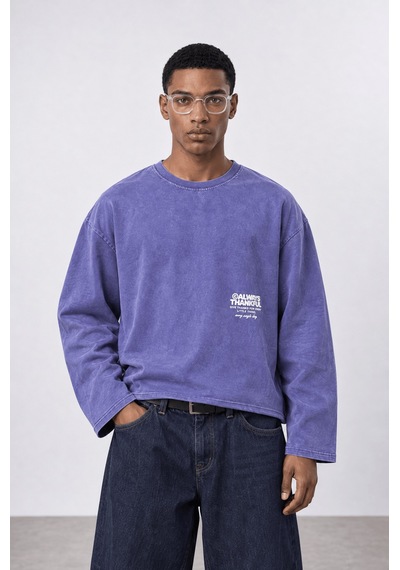 Respire Erkek Always Baskılı Yıkamalı Oversize Long Sleeve Mor