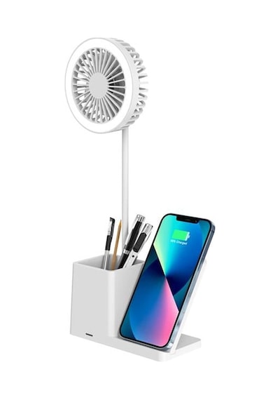 S-link Sl-m9055 10 Watt Kablosuz Şarj İstasyonlu Fanlı Kalemlikli Masa Lambası Beyaz Renkli