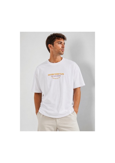 Me Selection Malibu Surf Club Tasarım %100 Pamuk Unisex Basic Tişört Beyaz