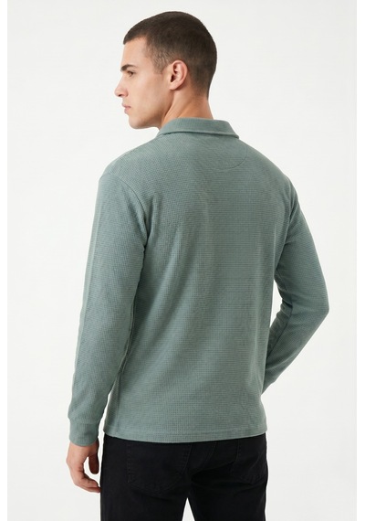 Opınıon Erkek Spor Polo Yaka Petek Dokulu Sweatshırt Bgl-st05442 Yeşil