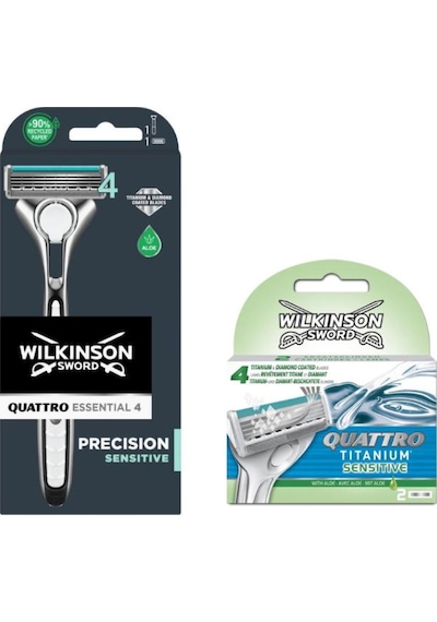 Wilkinson Sword Quattro Tıtanıum Sensıtıve Erkek Tıraş Bıçağı + 2 Yedek Başlık Set