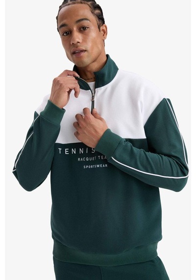 Defacto Defactofit Boxy Fit Dik Yaka Yarım Fermuarlı Baskılı Sporcu Sweatshirt F0198ax25augn536 Yeşil
