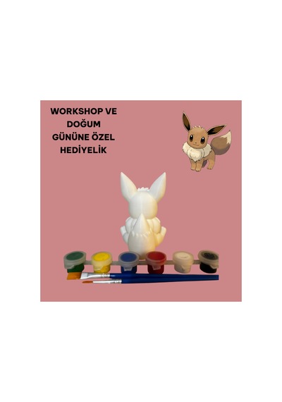 3d Evee Pokemon Figür Boyama Seti - Kendin Boya Hobi Ve Etkinlik Seti - Akrilik Boya + 2 Fırça