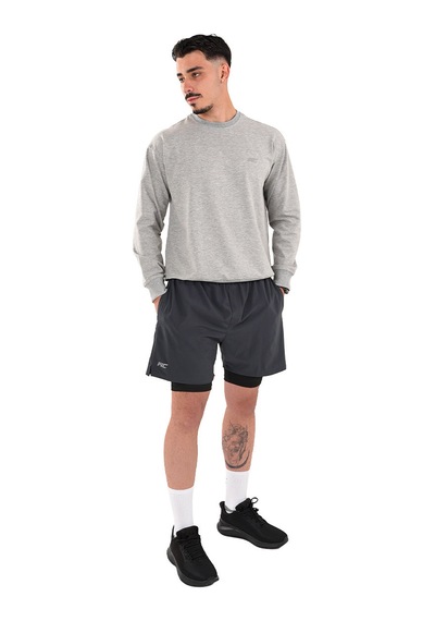 Musclecloth Performance 2 In 1 Erkek Taytlı Şort Gri Siyah Gri