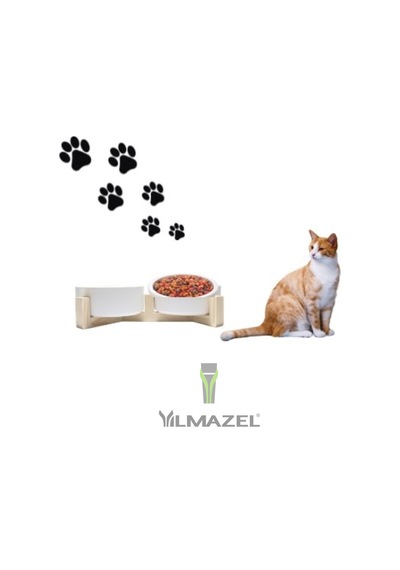 Yılmazel Seramik ve Doğal Ahşaptan Kedi Mama ve Su Kabı 2'li Yılmazel Seramik ve Doğal Ahşaptan Kedi Mama ve Su Kabı 2'li