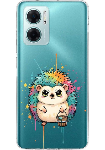 Redmi Note 11e İle Uyumlu Splash Kirpi Tasarımlı Şeffaf Silikon Kılıf Şeffaf