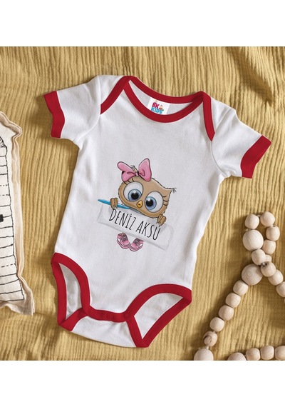 Bk Gift Bk Kids Kişiye Özel İsimli Kırmızı Bebek Body Zıbın-46 Çok Renkli