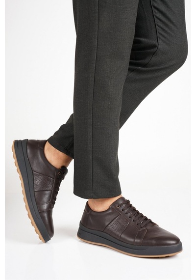 Fame Step Hakiki Deri Erkek Casual Ayakkabı Comfort Bağcıklı Ortopedik Günlük Rahat Taban Kahverengi Sneaker Verona