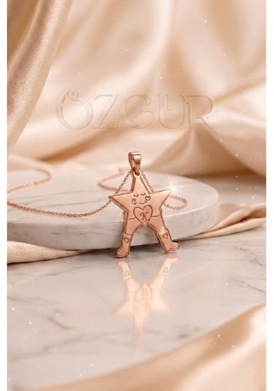 925 Ayar Gümüş Harfli Yıldız Kolye Rose Gold