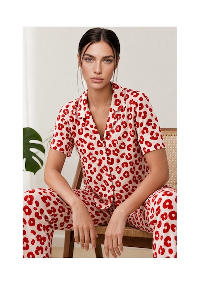 Fit Women Kadın Kısa Kol Comfort Kırmızı Pijama Takımı 4725