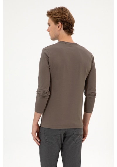 U.S. Polo Assn. Erkek Slim Fit Bisiklet Yaka Vizon Süprem Basic Sweatshirt 50313744-VR052