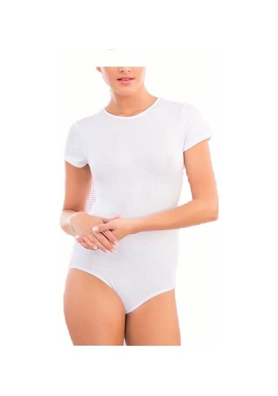 6 Adet İmer Bayan Kısa Kol Sıfır Yaka Çıtçıtlı Kancalı Body 9257 Beyaz