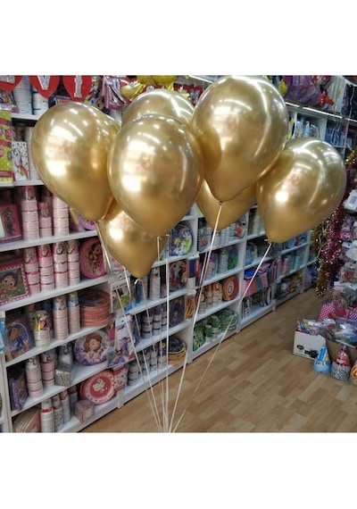 Krom Parlak Balon Gold Altın Renk 10 Adet Aynalı Balon 30 Cm
