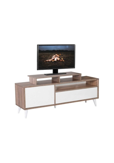 Retro Wide Kapaklı Çekmeceli Tv Sehpası Latte-Diamond Beyaz