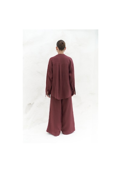 Mai Collection Mai Studios Co. Orchidea Oversize Bordo Keten Gömlek Takım Bordo