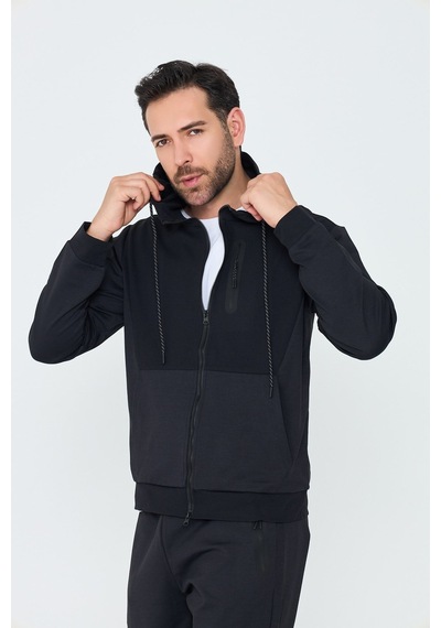 White Stone Siyah Kapüşonlu Fermuarlı Erkek Sweatshirt