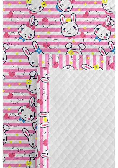 Evimde Bambaşka Tavşan Pembe Kız Çocuk Pike Takımı - Çizgili Kalp Sarı Beyaz Bebek Odası Yatak Örtüsü - 160x220 CM Evimde Bambaşka Tavşan Pembe Kız Çocuk Pike Takımı - Çizgili Kalp Sarı Beyaz Bebek Odası Yatak Örtüsü - 160x220 CM