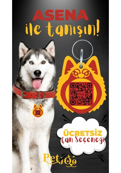 Petjoo 25.Asena Sarı-Kırmızı Qr'lı Köpek Künyesi