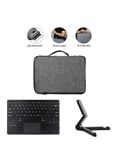 Microcase Apple İpad Air 13 2026 İle Uyumlu Touchpad Bluetooth Klavye + Tablet Standı - Siyah Al5183