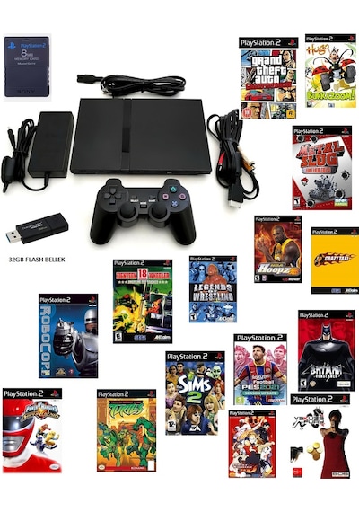 Playstation 2 + 1 Adet Kol + Memory Kart 32Gb Flas Disk + 38 Adet Oyun