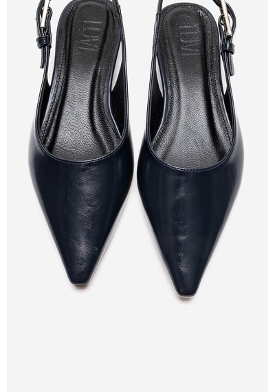 Luvishoes Jenna Lacivert Cilt Sivri Burunlu Kadın Alçak Topuklu Ayakkabı
