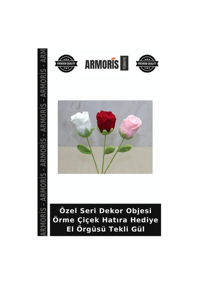 Özel Seri Dekor Objesi Örme Çiçek Hatıra Hediye El Örgüsü Tekli Gül Çok Renkli
