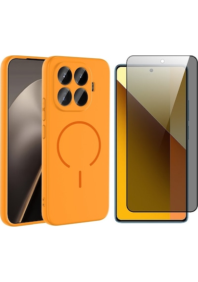 Vendas Xiaomi 15t Pro Kılıf M-safe Şarj Özellikli Zore Meta Kapak + Hayalet Ekran Koruyucu Turuncu