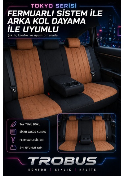 Fiat Albea 2002-2012 Bel Destekli Tay Tüyü Koltuk Kılıfı Tokyo Serisi Taba Siyah