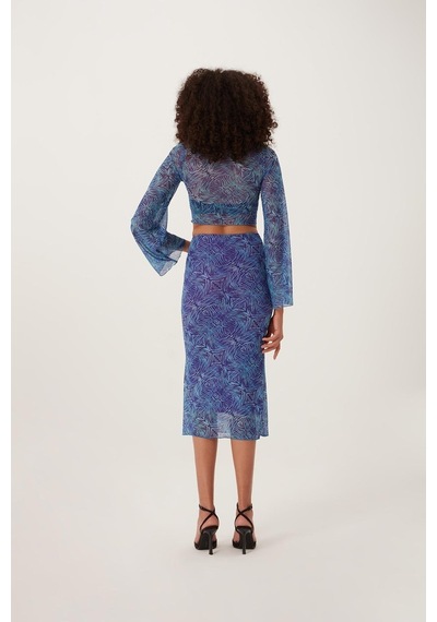 Quhox Kadın Ön Astarlı Mesh Crop Bluz Mavi