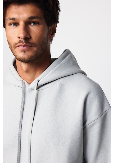 Tudors Oversize Pamuk Kapüşonlu Basıc Taş Rengi Unisex Sweatshirt-28984-taş Taş