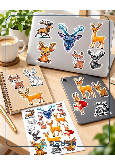 Geyik Sticker Set A5 Sevimli Geyik Telefon, Tablet, Defter Ve Laptop Sticker Seti Folyo Baskı