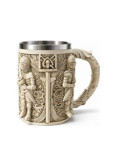 4 Adet Şovalye Kupa Bardak Paslanmaz Çelik Şovalye Tasarımlı Kupa, Mug Cup, 13x15 Cm